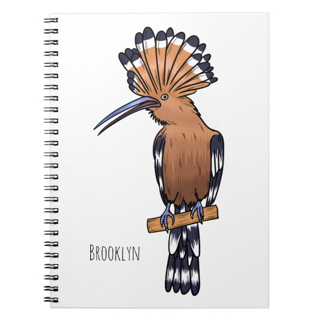 Eurasian hoopoe bird cartoon illustration notebook (Front)