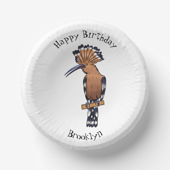 Eurasian hoopoe bird cartoon illustration paper plate (Front)