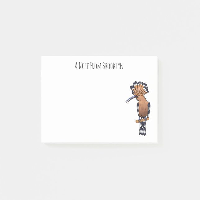Eurasian hoopoe bird cartoon illustration post-it notes (Front)