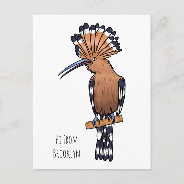 Eurasian hoopoe bird cartoon illustration postcard (Front)
