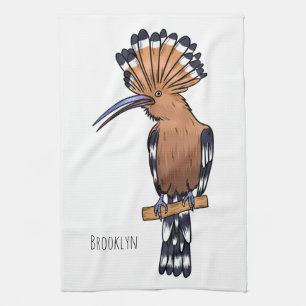 Eurasian hoopoe bird cartoon illustration  tea towel