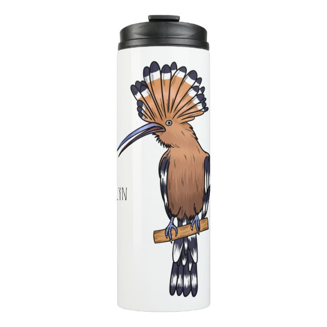 Eurasian hoopoe bird cartoon illustration  thermal tumbler (Front)