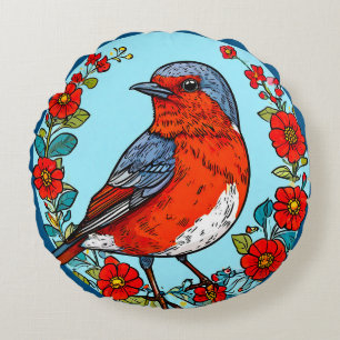 Eurasian robin bird round cushion