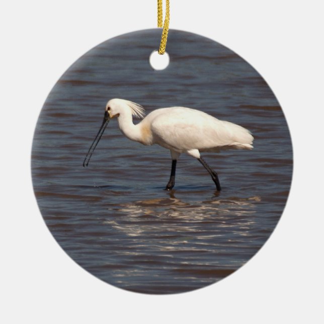 Eurasian Spoonbill Ceramic Tree Decoration (Front)