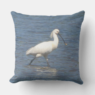 Eurasian Spoonbill Walking in Lake Throw Pillow