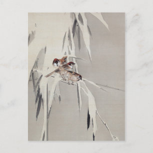 Eurasian Tree Sparrow in Snow, Watanabe Seitei Postcard