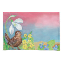 Eurasian wren & Snowdrop & Primroses