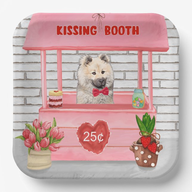 Eurasier Dog Valentine's Day Kissing Booth Paper Plate (Front)