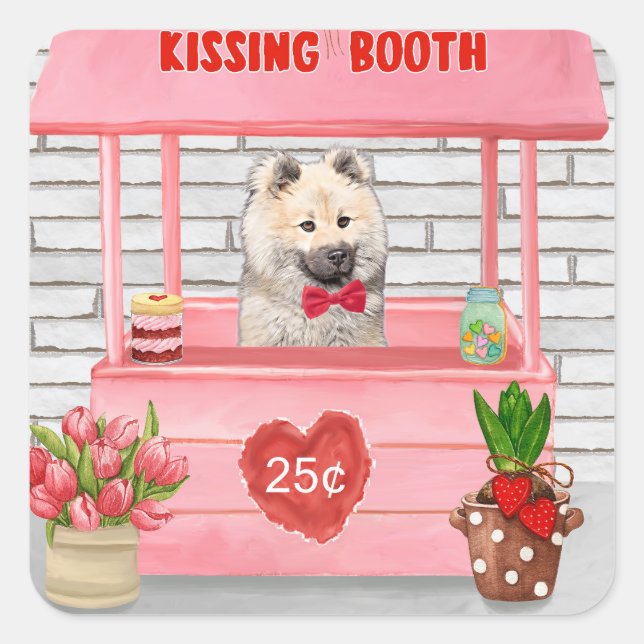 Eurasier Dog Valentine's Day Kissing Booth Square Sticker (Front)