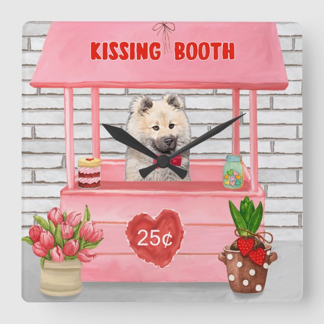 Eurasier Dog Valentine's Day Kissing Booth Square Wall Clock (Front)