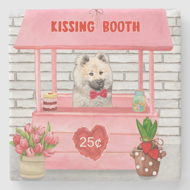 Eurasier Dog Valentine's Day Kissing Booth Stone Coaster (Front)