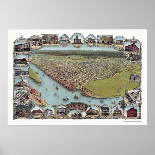 Eureka, CA Panoramic Map - 1902 Poster (Front)