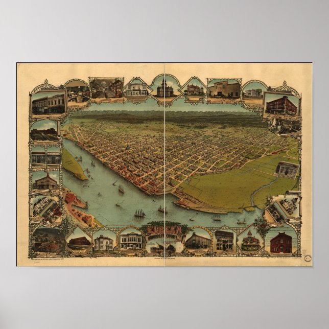 Eureka California 1902 Panoramic Map Poster (Front)
