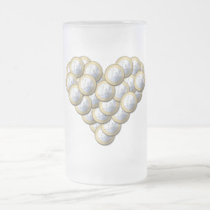 Euro Coins - heart pattern - mug, choose style Frosted Glass Beer Mug