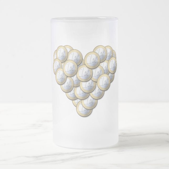 Euro Coins - heart pattern - mug, choose style Frosted Glass Beer Mug (Center)