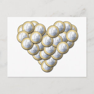 Euro Coins Heart-shaped postcard