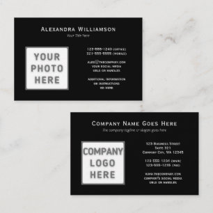 Euro DIY Photo Logo Double-Sided Horizontal Black Business Card
