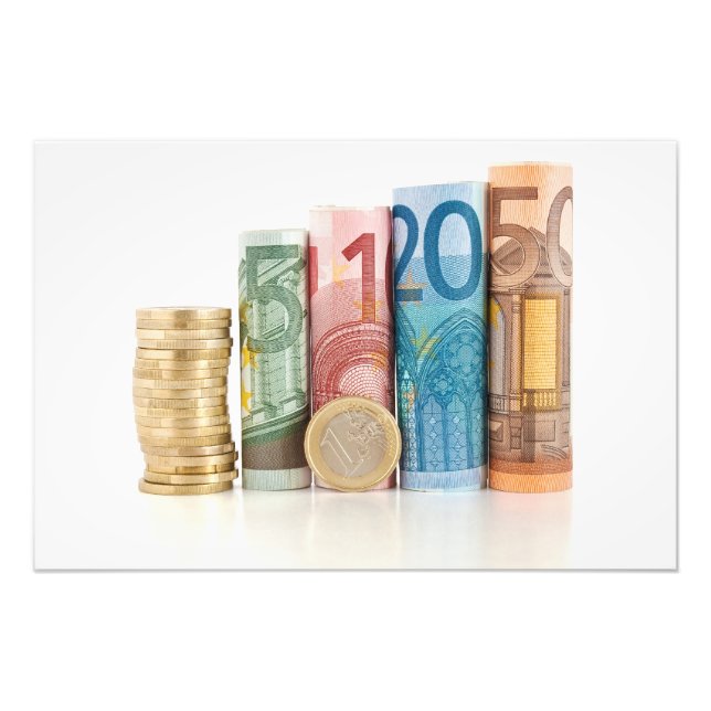 euro rolled bills and coin photo print (Front)