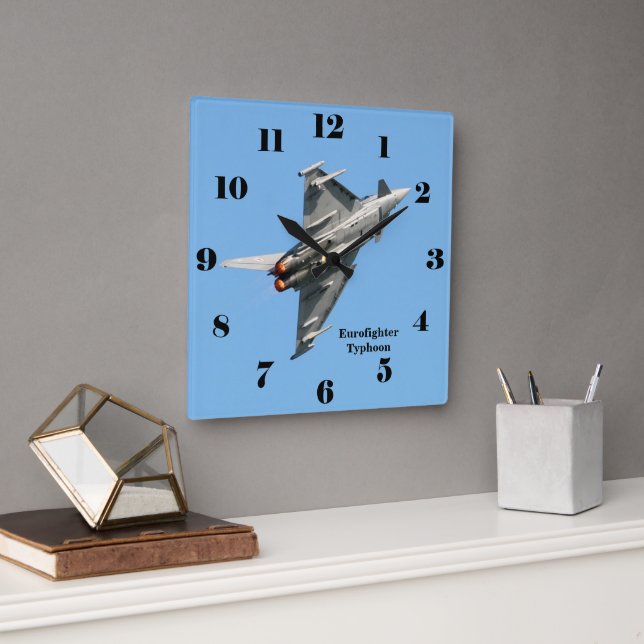 Eurofighter Typhoon blue sky all numbers Square Wall Clock (Office)