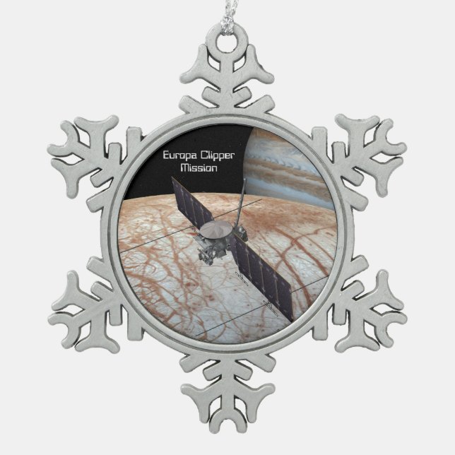 Europa Clipper Mission Spacecraft Snowflake Pewter Christmas Ornament (Front)