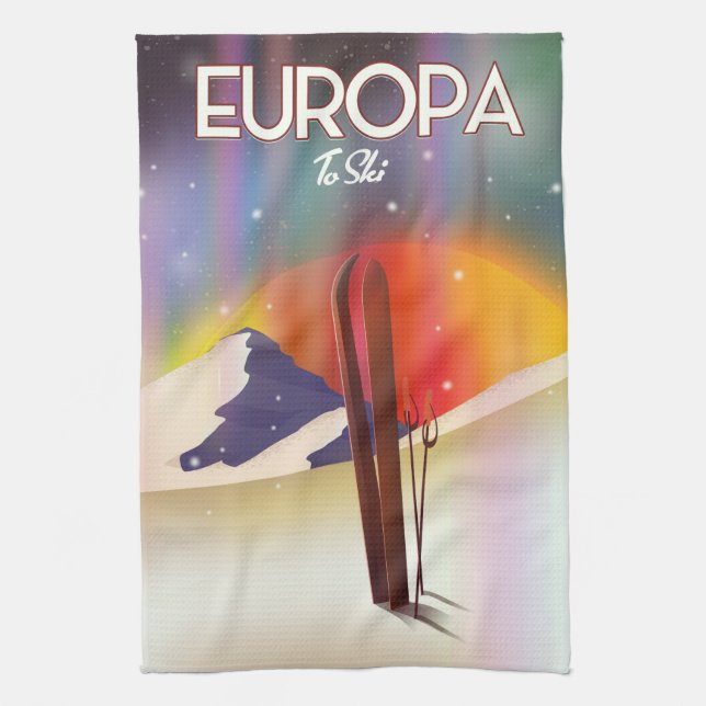 Europa - Moon of Jupiter Space Art. Tea Towel (Vertical)