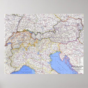 " Europe : 1965/today - map of the Alps ... Poster