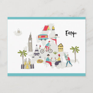 Europe Activities Map Postcard