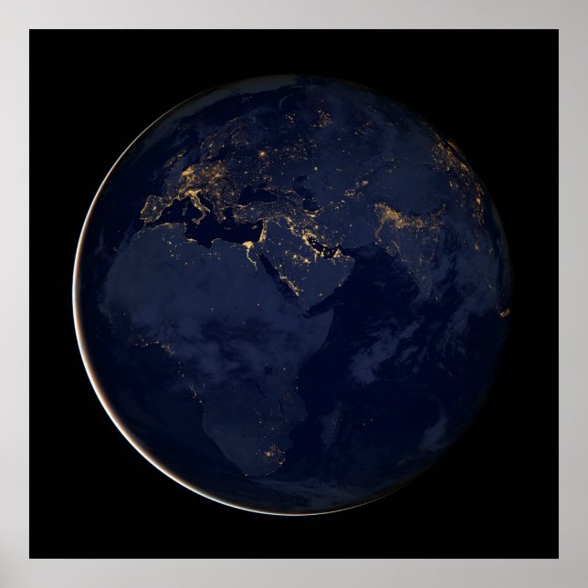 Europe, Africa & Middle East City Lights At Night Poster (Front)