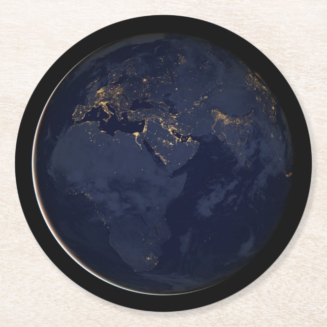 Europe, Africa & Middle East City Lights At Night Round Paper Coaster (Front)