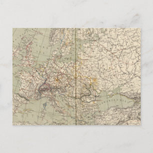 Europe Atlas Map showing railroads Postcard