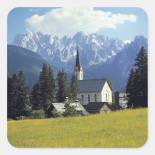 Europe, Austria, Gosau. The spire of the church Square Sticker