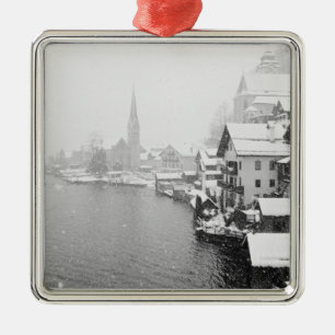 Europe, Austria, Hallstat. Town view in the snow Metal Tree Decoration