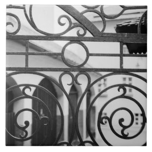Europe, Austria, Salzburg. Detail of metal gate, Tile