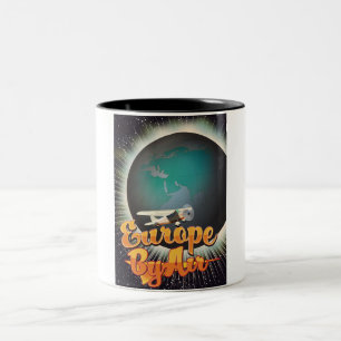 Europe By Air Vintage flight poster Two-Tone Coffee Mug