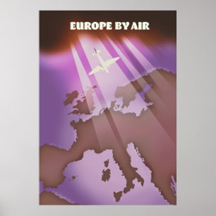 Europe By Air vintage style travel poster. Poster