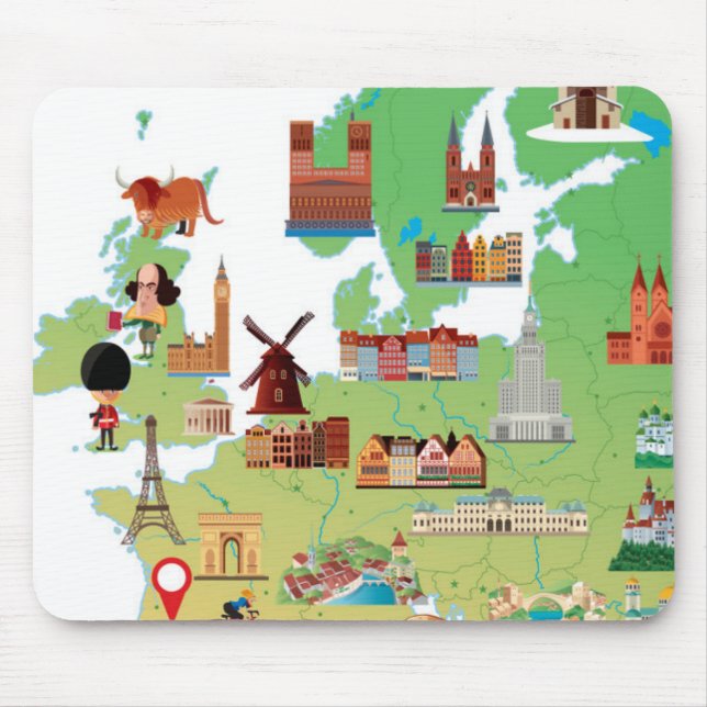 Europe Cartoon Map Mouse Mat (Front)