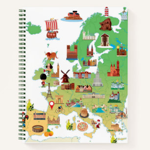 Europe Cartoon Map Notebook
