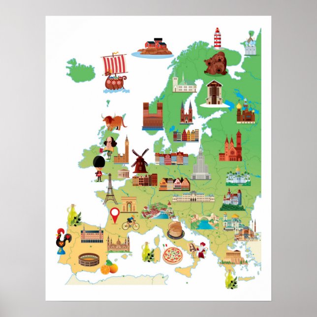 Europe Cartoon Map Poster (Front)