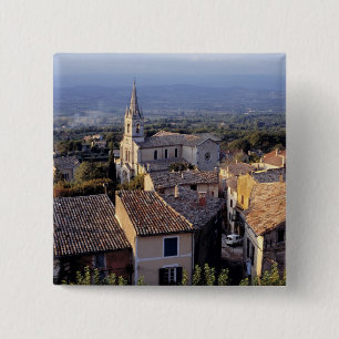 Europe, France, Bonnieux. Sunset light falls 15 Cm Square Badge