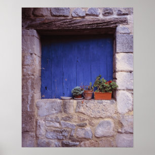Europe, France, Cereste. A blue door adds colour Poster