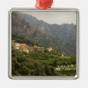 Europe, France, Corsica, Ota.  Town of Ota and Metal Tree Decoration