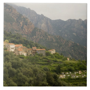Europe, France, Corsica, Ota. Town of Ota and Tile