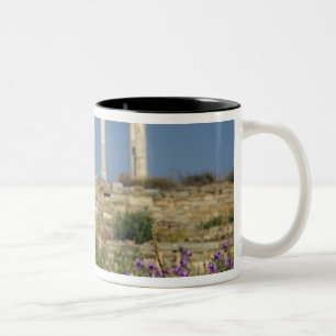 Europe, Greece, Cyclades, Delos. Column ruins. Two-Tone Coffee Mug