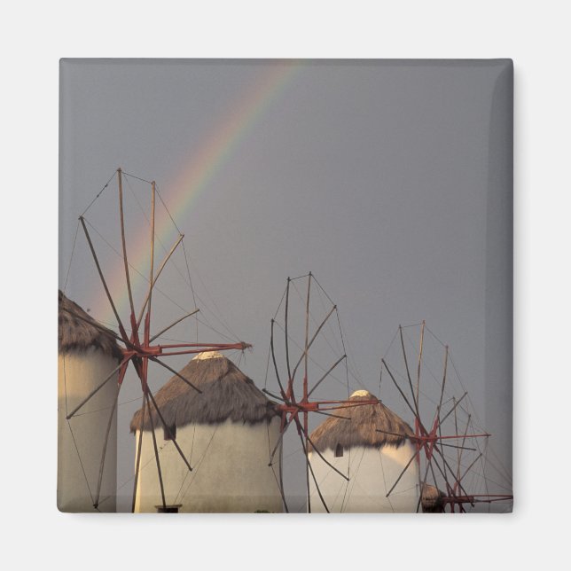Europe, Greece, Mykonos. wind mill with rainbow Magnet (Front)