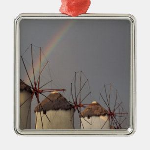 Europe, Greece, Mykonos. wind mill with rainbow Metal Tree Decoration