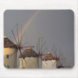 Europe, Greece, Mykonos. wind mill with rainbow Mouse Mat