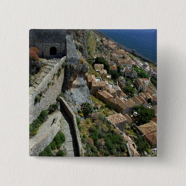 Europe, Greece, Peloponnese, Monemvasia 15 Cm Square Badge (Front)