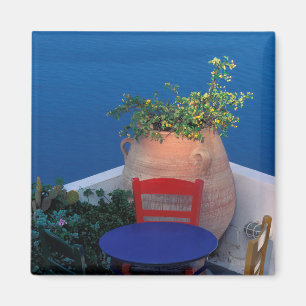 Europe, Greece, Santorini. Terrace with sea view Magnet