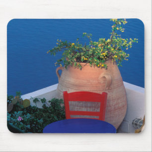 Europe, Greece, Santorini. Terrace with sea view Mouse Mat