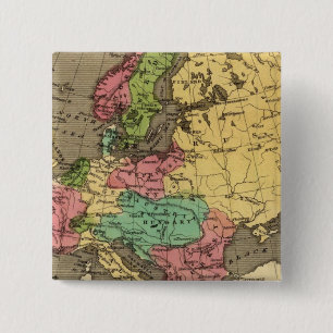Europe Hand Coloured Atlas Map 15 Cm Square Badge